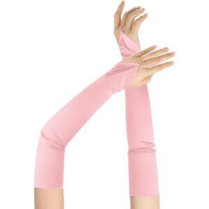 Women's Fingerless Pink Satin Long Gloves Elbow Length Wedding Party Prom